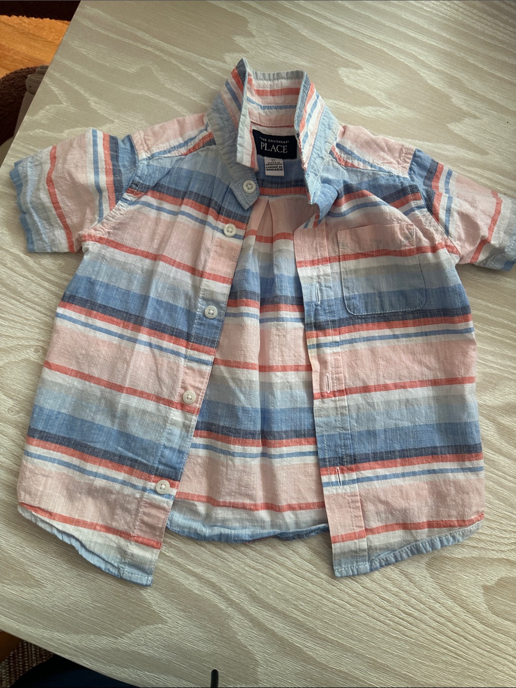 The Children's Place Short-Sleeve Striped Button-Down Shirt - Blue, Pink, White